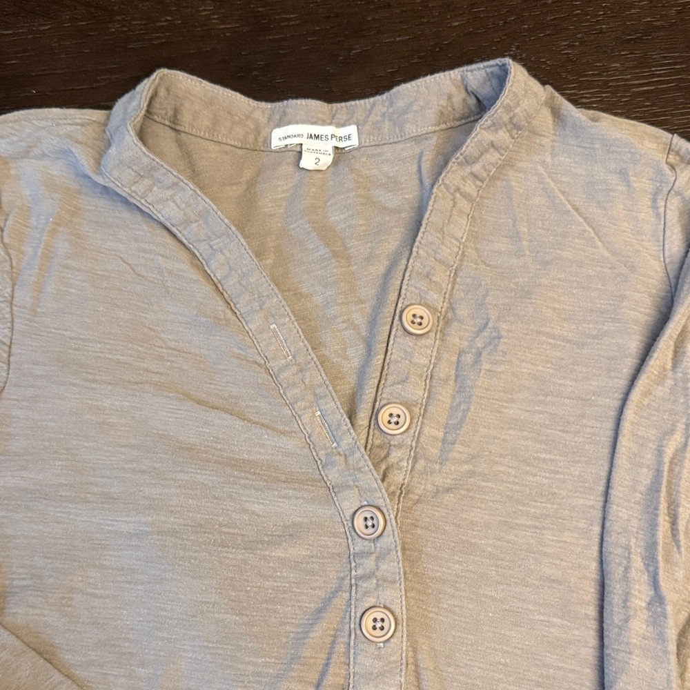 James Perse V-Neck Button-Up in Light Brown